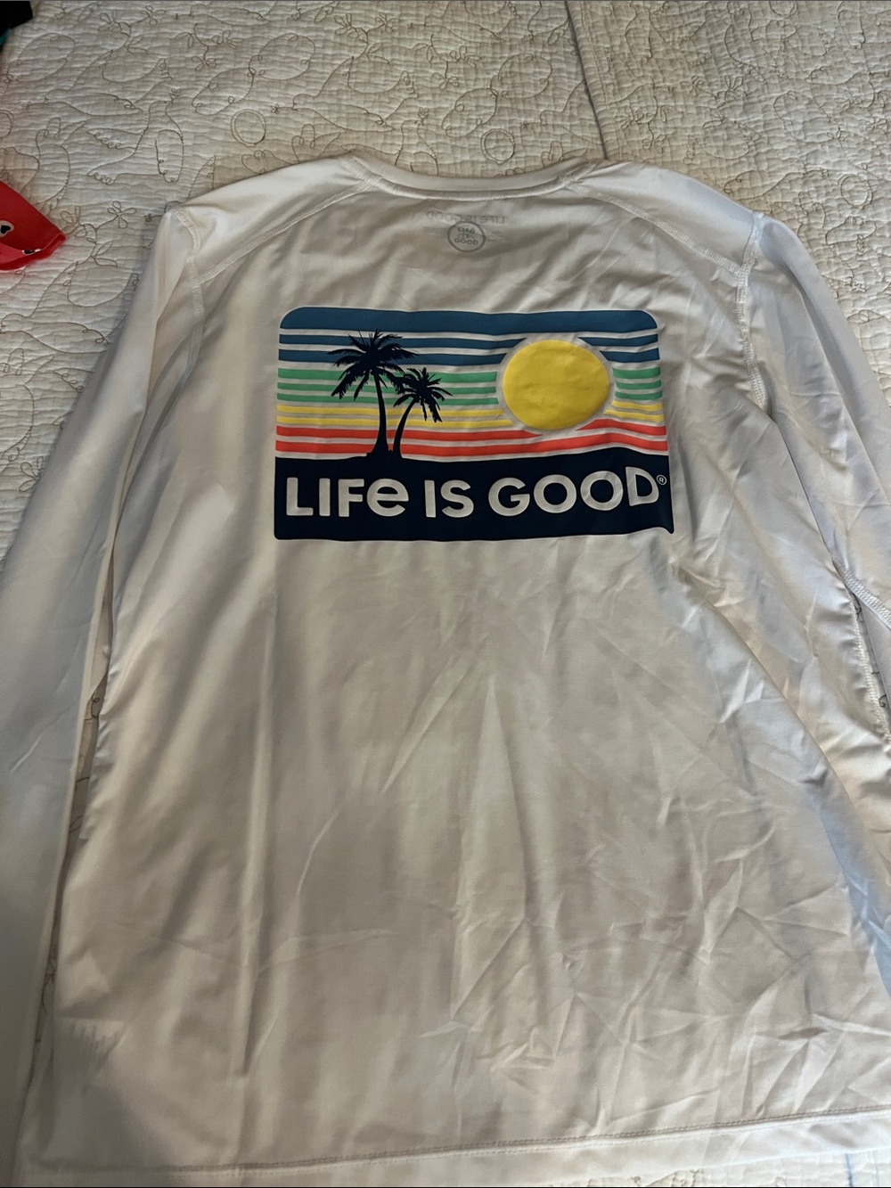 Life Is Good White Long-Sleeve Tee with Multicolor Palm Logo
